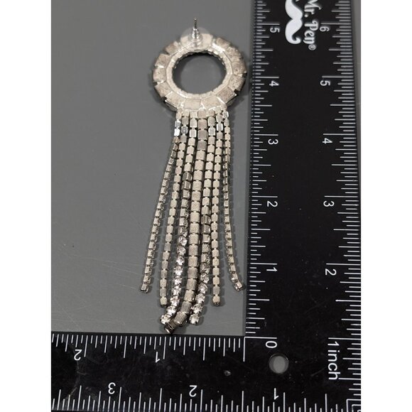 Retro Clear Rhinestone Large Circle Fringe Tassel  Long Statement Earrings Runwa - Picture 9 of 9